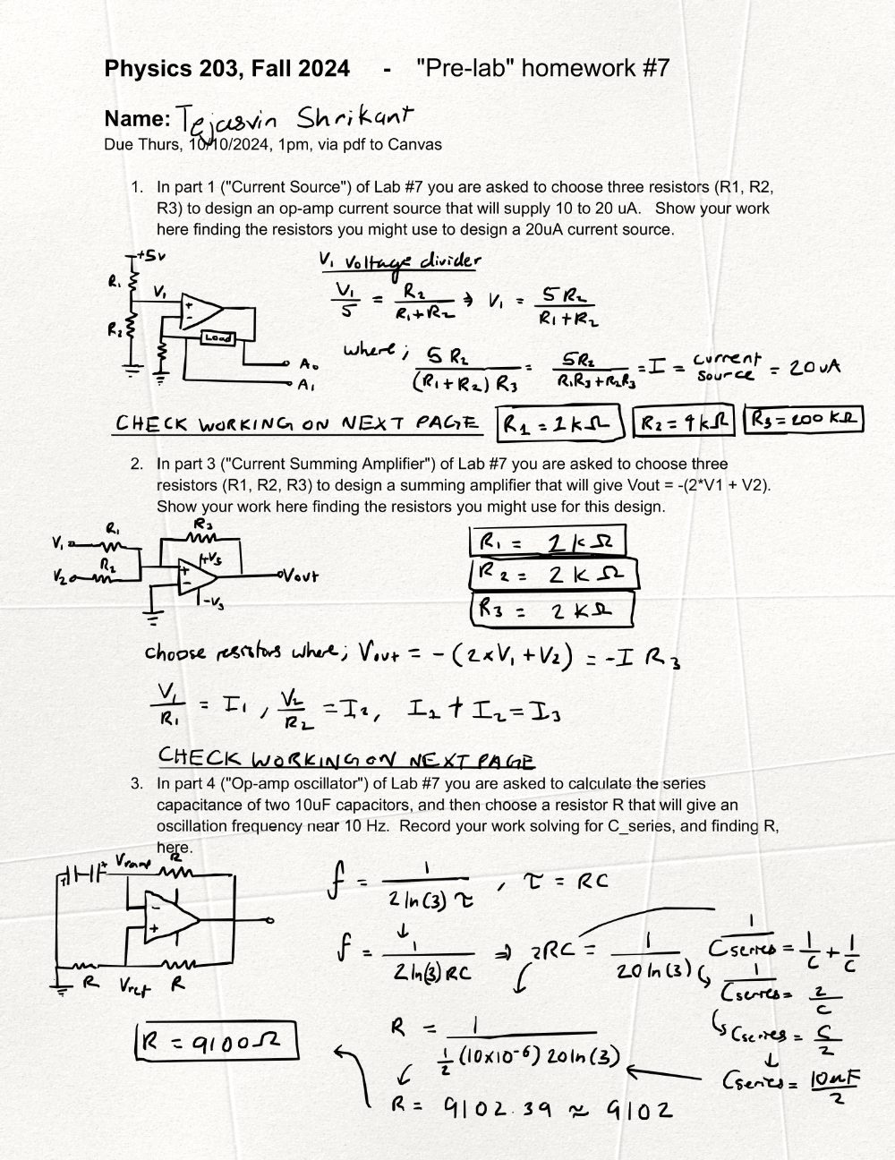 Handwritten physics homework